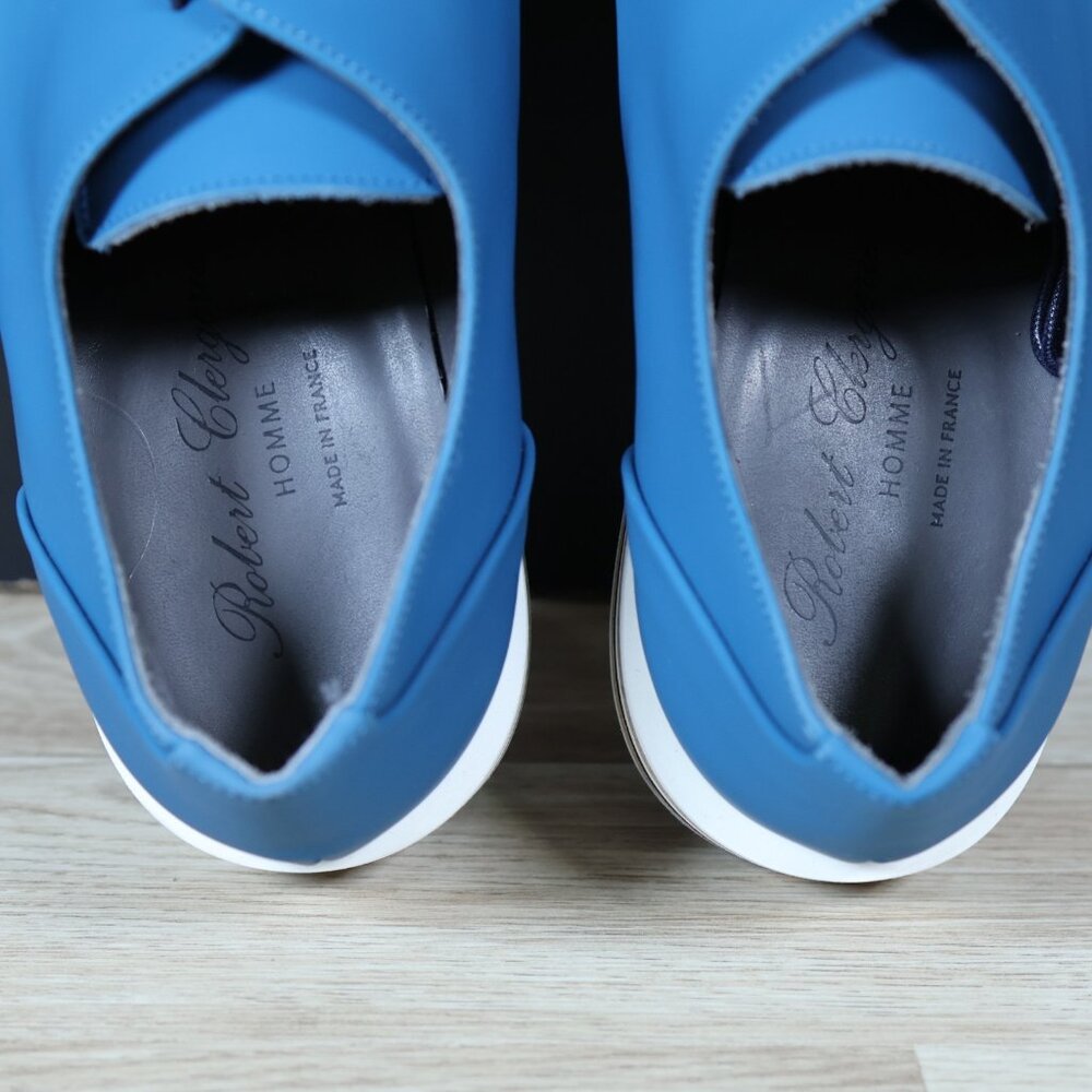 Robert Clergerie Shoes Mens Size 8.5 Blue White Derby Leather‎ Plain Toe France - Picture 5 of 8